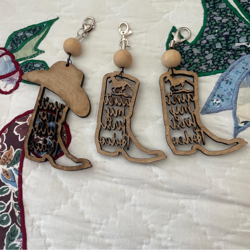 Western Boot Keychains Purse Charms with Cowboy Hat Design Not My First Rodeo - Picture 2 of 6
